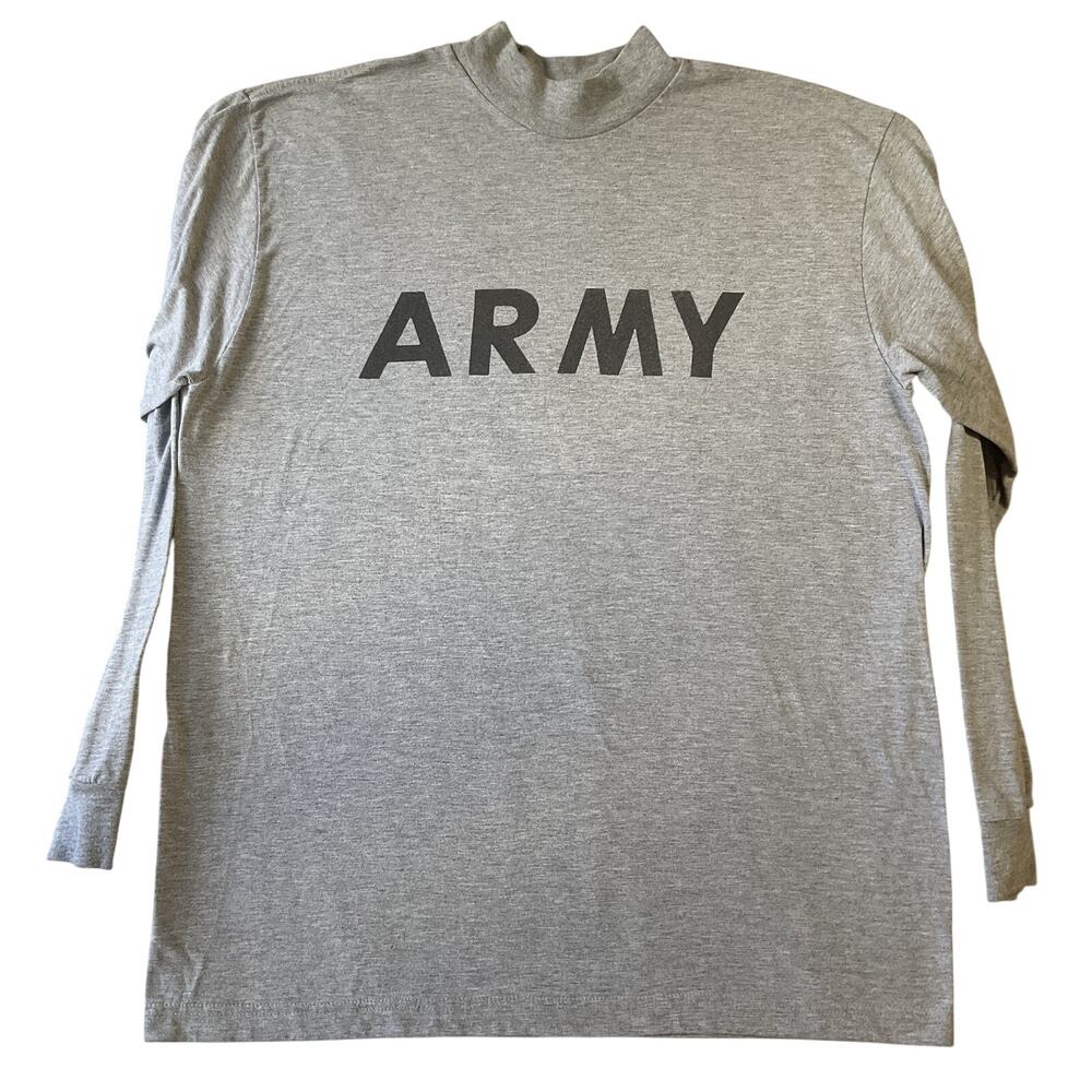 Fitness Uniform Men Shirt LARGE Gray Army Chevron Military Logo Long Sleeve